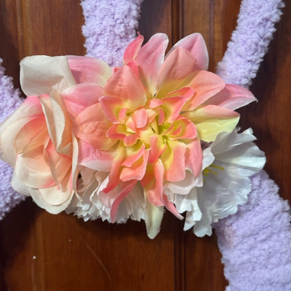 Handmade Purple Bunny Wreath With Flowers - Picture 15 of 16